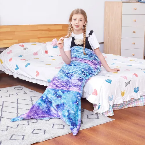 Miniatura 2 de Catalonia Manta de cola de sirena para niños, manta de franela de felpa súper suave para niñas, galaxia, patrón de escamas de pez, idea de regalo