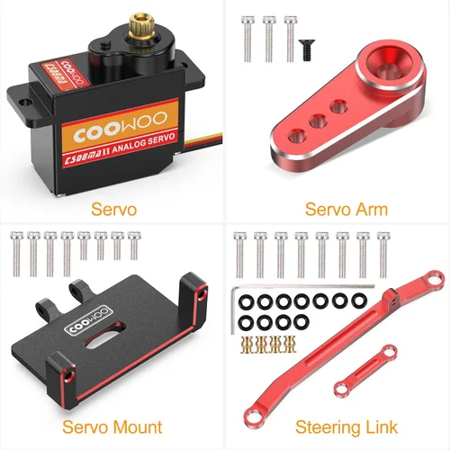 Miniatura 3 de Servo, servo de dirección con soporte servo y bocina servo piezas de actualización para 1/24 SCX24 RC Crawler Cars Complete Upgrades (paquete A)