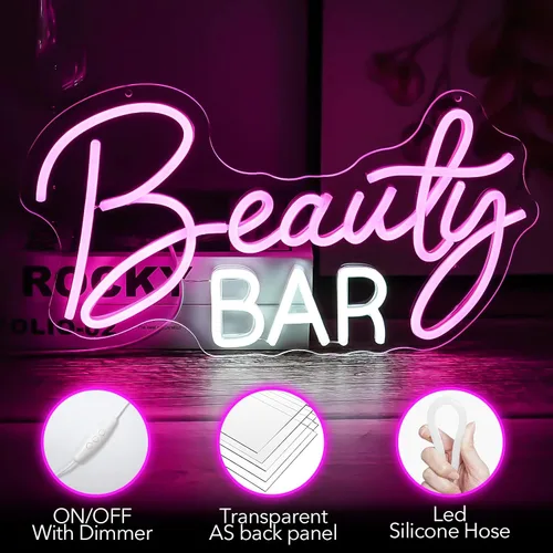 Miniatura 3 de Letrero de neón de barra de belleza, luces de neón de luz rosa para decoración de pared, decoración de habitación de maquillaje para niñas, energiza