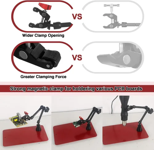 Miniatura 3 de Helping Hands - Estación magnética de tercer ayudante con 4 brazos magnéticos de soldadura, soporte para pistola de soldadura y base estable grande