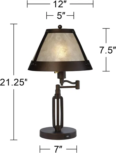 Miniatura 4 de Franklin Iron Works Samuel - Lámparas de mesa industriales rústicas con puerto de carga USB de 21 1/4 pulgadas de alto, juego de 2 pantallas de mica
