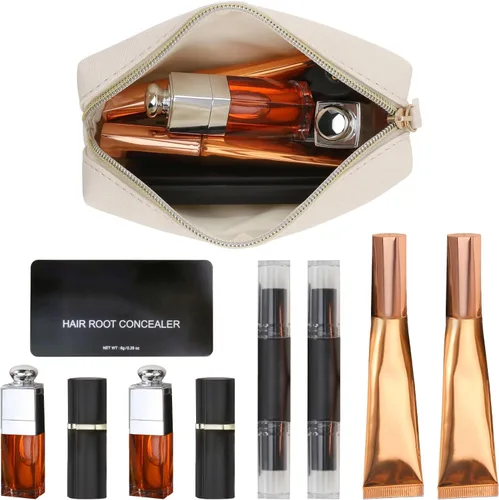 Miniatura 3 de Bolsa de maquillaje de cuero Apooliy para bolso de viaje, organizador de cosméticos portátil pequeño para mujeres y niñas, bolsa de maquillaje
