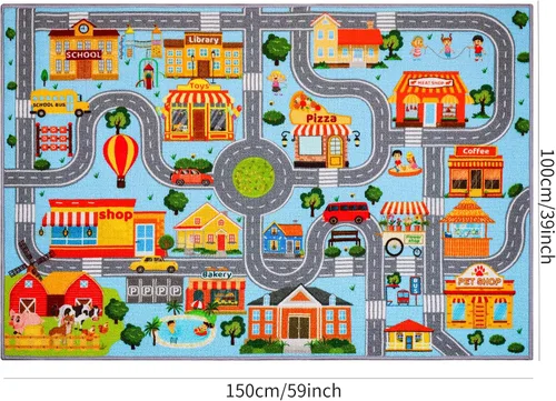 Miniatura 2 de Alfombra de coche para niños, alfombra de juego de automóvil, alfombra de tráfico extra antideslizante para niños, alfombra educativa de mapa