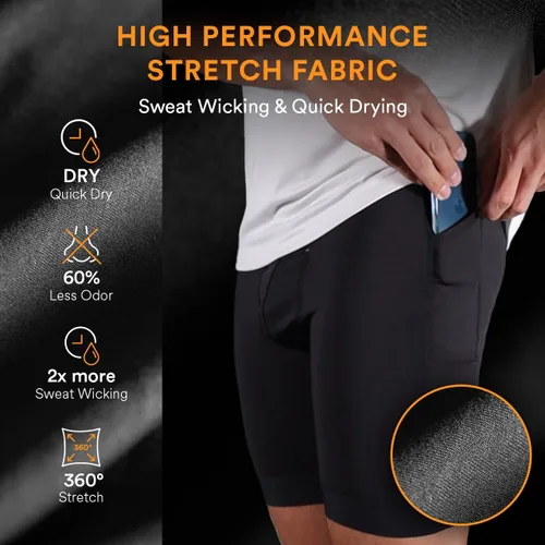 Miniatura 8 de All Citizens Mens Compression Shorts - Two Waterproof Pockets, Moisture Wicking & Quick Drying Fabric, Performance Baselayer