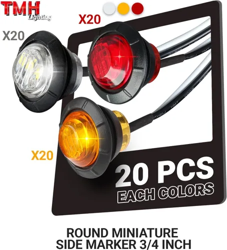 Miniatura 2 de TMH 60 piezas de 3/4 pulgadas 20 ámbar + 20 rojas + 20 blancas luz 3 LED marcadores de separación luces indicadoras de marcador lateral mini