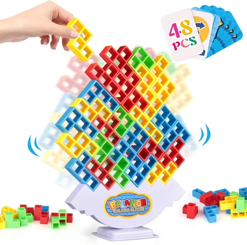 LIMYIOM Juego de 48 piezas de Tetra Tower, tablero familiar para 2 jugadores, juegos familiares, rellenos de calcetines de Navidad para