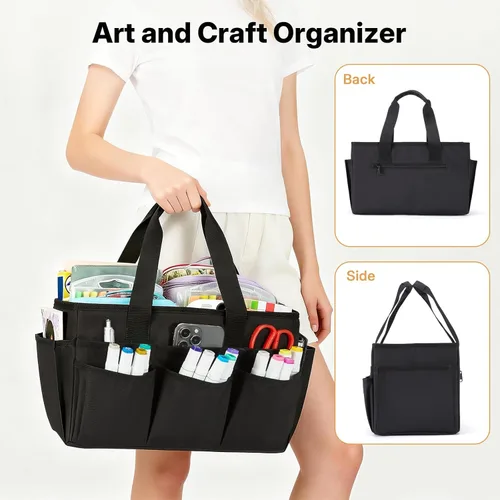 Miniatura 7 de Bolsa Tote para Manualidades, Organizador de Arte, Caddy de Suministros de Limpieza, Bolsa de Transporte con Asa para Múltiples Propósitos, Caddy
