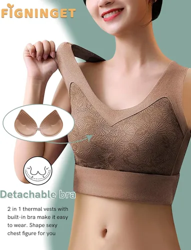 Miniatura 2 de Figninget Ropa interior térmica de invierno para mujer, tops de otoño, tops básicos con forro polar