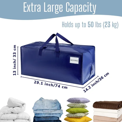Miniatura 2 de VENO Paquete de 2 bolsas de mudanza, correas de mochila, mudanza, cajas de almacenamiento universitario, con tapas, resistentes, extragrandes, asas