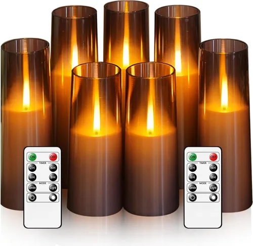 kakoya Velas LED sin llama mejoradas con efecto de llama parpadeante, 7 piezas de velas operadas por batería con temporizador remoto, velas LED de