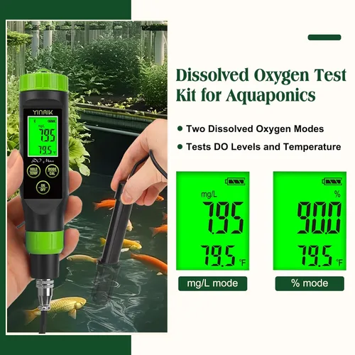 Miniatura 3 de Medidor de oxígeno disuelto inteligente Medidor de DO portátil para estanque, kit de prueba de oxígeno disuelto acuapónico YINMIK Aquapónico