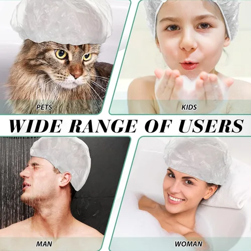 Miniatura 7 de Leyndo 1000 gorros de ducha desechables de plástico impermeables a granel, procesamiento de cabello elástico, grueso e impermeable, para mujeres