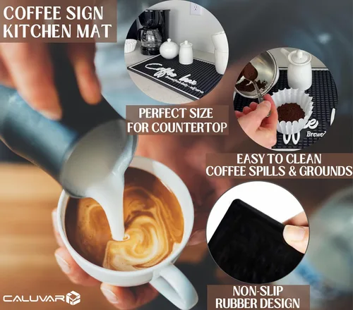 Miniatura 3 de Tapete de barra de café para encimera, tapete grande de barista de 18 x 12 pulgadas, tapete de café, decoración de cocina y accesorios para barra