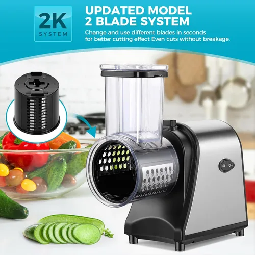Miniatura 5 de Rallador eléctrico de queso, rallador de queso profesional de 250 W, triturador eléctrico para verduras, papas, quesos y frutas, uso en la cocina