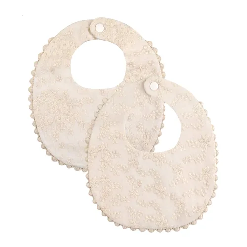 Babero para niña, reversible, impermeable, hecho a mano, de algodón natural, babero, 0-12 meses, paquete de 2 (color blanco roto, 0-12 meses)