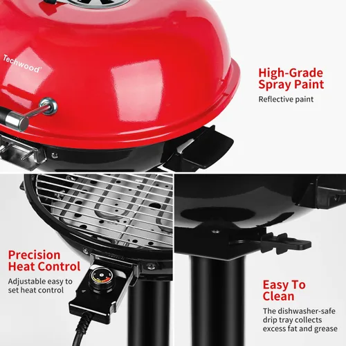Miniatura 4 de Techwood - Parrilla eléctrica para barbacoa de 15 porciones para interiores y exteriores, diseño de doble capa, parrilla portátil extraíble de 1600W