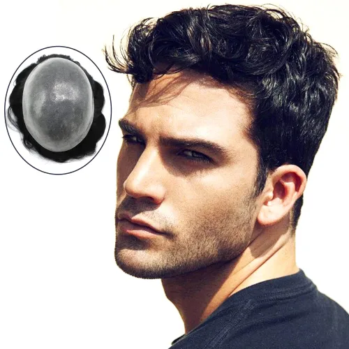 Miniatura 10 de Toupee - Piezas de cabello humano para hombre, 0.005 in, duradero, de polietileno, para hombres, sistema de cabello, unidades de repuesto