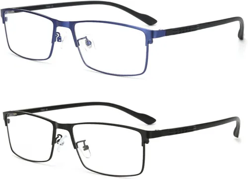 Miniatura 3 de willochra Lentes de lectura biocal con bloqueo de luz azul para hombres, lectores de marco de metal cuadrado de negocios, lentes antirreflejos