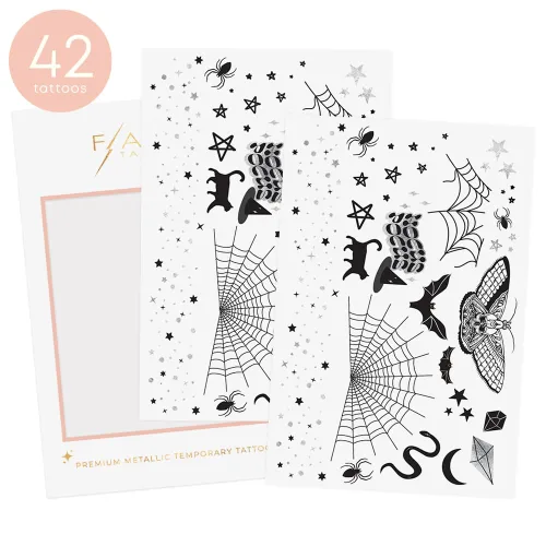 Miniatura 2 de Flash Tattoos Tatuajes temporales de Halloween Witch Please 44 tatuajes espeluznantes Tatuaje metálico Suministros para fiesta de Halloween