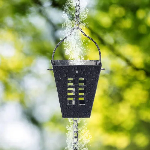 Miniatura 4 de Cadena de lluvia cuadrada, cadenas negras para canalones de 10 pies con 12 copas, cadena captadora de lluvia ajustable con campana para drenaje