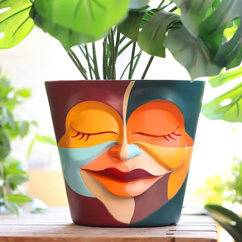 Miniatura 16 de GUGUGO Macetas únicas de cara para plantas, coloridas y lindas macetas para suculentas con drenaje, macetas abstractas de cabeza de arco iris