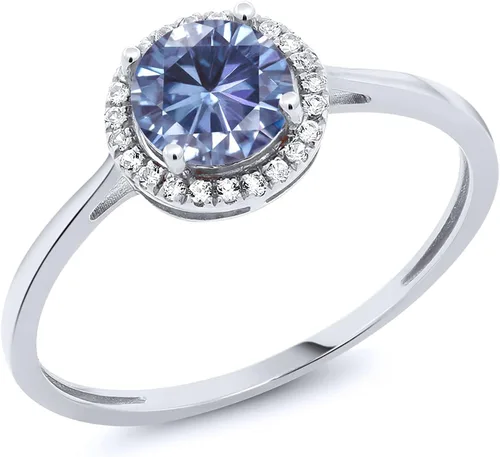 Miniatura 52 de Gem Stone King Anillo de compromiso de boda de oro blanco de 10 quilates con piedra natal y halo de diamantes Redondo de 0.236 in Anillo de oro
