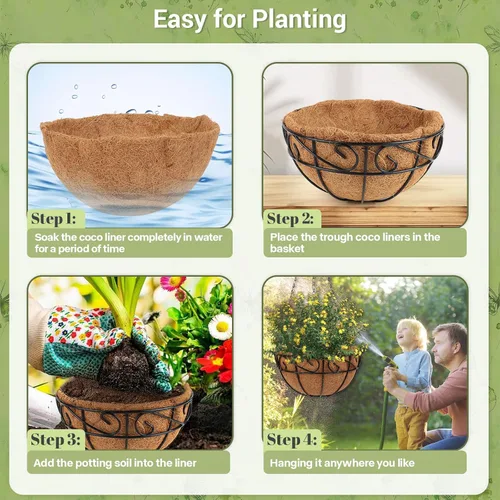 Miniatura 4 de Paquete de 2 cestas colgantes de metal de 10 pulgadas para plantas al aire libre, macetas colgantes con forro de coco, cestas colgantes para jardín
