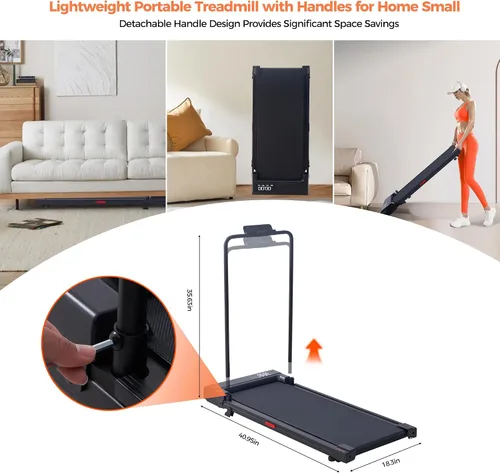 Miniatura 12 de Walking Pad Treadmill with Incline, 2026 Upgrade Portable Under Desk Treadmill for Home Small with Handles, 3.0HP Walking Pad with Handle Bar
