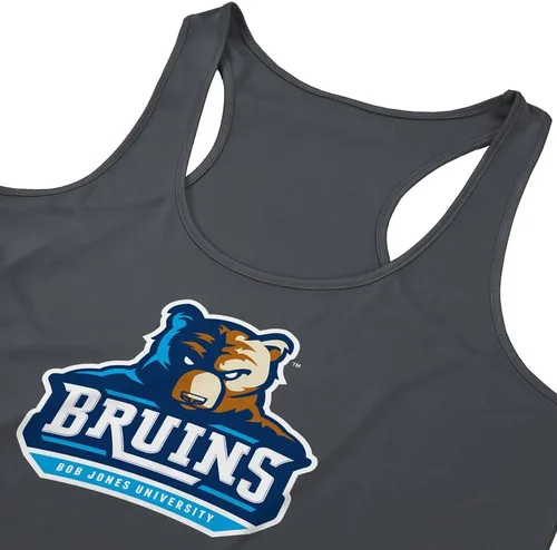 Miniatura 5 de Camiseta deportiva sin mangas oficial de la NCAA Collegiate para mujer, con espalda cruzada, logotipo primario, colección carbón