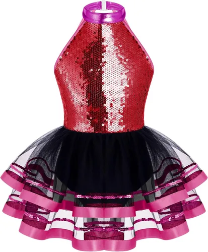 CHICTRY Vestido tutú de ballet con lentejuelas brillantes para niñas y niñas, moderno disfraz de baile latino de jazz