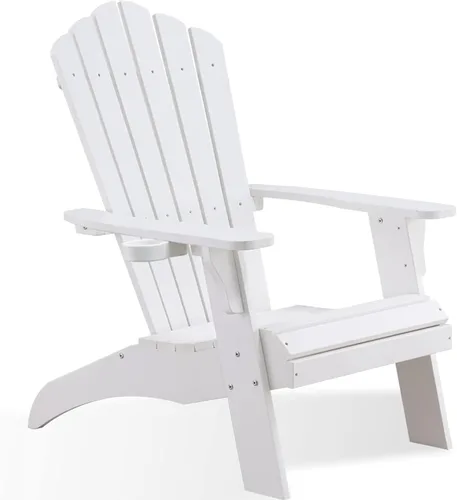 Miniatura 33 de Psilvam Silla Adirondack, silla para hoguera de madera de polietileno de gran tamaño con soporte para tazas, sillas de patio de soporte de 350 Blanco