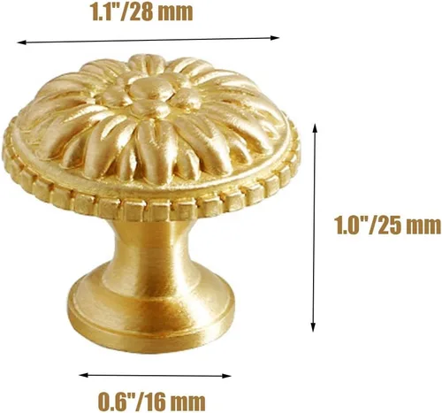 Miniatura 2 de 4 pomos de latón vintage para gabinete, pomos dorados para cajones de tocador, cocina, armario de baño, manijas redondas para perillas de hardware