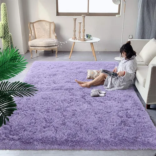 Miniatura 2 de DweIke Alfombras Esponjosas de Color Púrpura Lavanda para Dormitorio y Sala de Estar, 5x8 Pies Alfombra Suave de Felpa Shaggy Lila Púrpura