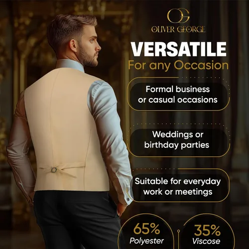 Miniatura 36 de Oliver George Chaleco formal de esmoquin en capas para hombre, chaleco de traje de negocios