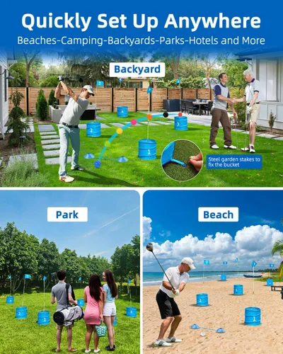 Miniatura 5 de Juego de golf con palo para diestros, práctica de golf con 3 cubos, regalo de golf al aire libre para adultos, agujeros de golf al aire libre juego