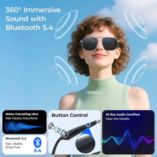 Miniatura 5 de Lentes inteligentes con inteligencia artificial con traducción de más de 100 idiomas, Bluetooth 5.4 con GPT de chat, lentes de filtro de luz azul