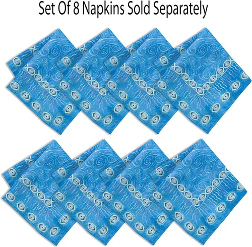 Miniatura 2 de Home Bargains Plus Servilletas de tela con medallón mediterráneo azul, diseño de islas griegas costeras, resistentes a las arrugas y a las manchas