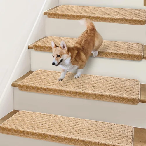 Miniatura 11 de Peldaños Bullnose Antideslizantes 9.5" x 30", 2 Piezas Peldaños de Alfombra para Escalones de Madera Interior con Protección de Bordes, Alfombras