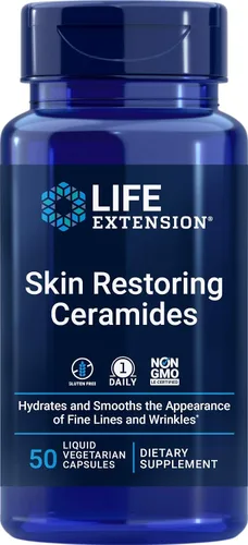 Life Extension Ceramidas restauradoras de la piel, 50 cápsulas vegetales - Suplemento vegetariano de fitoceramida