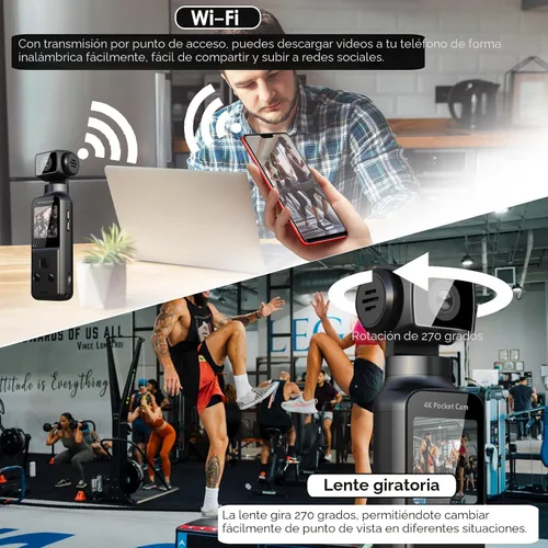 Miniatura 6 de Cámara Corporal 4K con Micrófono Externo, Mini Cámara de Vídeo y Audio de Bolsillo con Rotación de 270° para Deporte al Aire Libre, Bicicleta