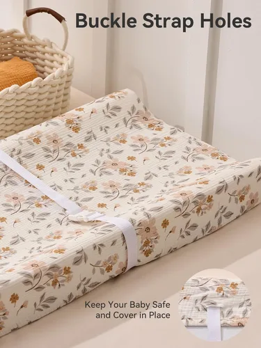 Miniatura 6 de TILLYOU Funda de muselina para cambiador de pañales para bebés, niñas y niños, de algodón suave y transpirable, 2 unidades (flor amarilla)