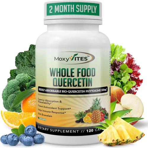 Quercetina 500 mg con suplemento de bromelina, complejo de fitosoma bioactivo, apoyo estacional orgánico puro de alimentos integrales, respuesta