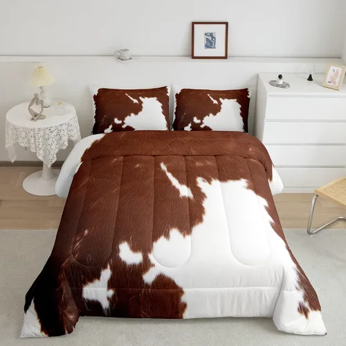 Miniatura 29 de Erosebridal - Juego de funda de edredón con flores de vaca de las Highlands, tamaño Queen, diseño de toro, juego de ropa de cama de ganado vacuno