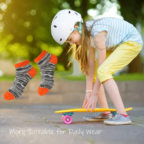 Miniatura 6 de Jamegio Calcetines de tobillo atléticos 12 pares de calcetines para niños pequeños medio cojín calcetines de corte bajo para niños niñas de 2 a 8