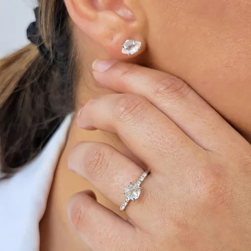 Miniatura 137 de Natural raw gemstone stud earrings with white gold over 925 sterling silver, 6 to 7mm rough genuine quality birthstone gift for her, Uniquelan