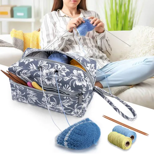 Miniatura 6 de Luxja Bolsa de almacenamiento de hilo pequeña, bolsa de punto portátil para madejas de hilo, ganchos de ganchillo, agujas de tejer