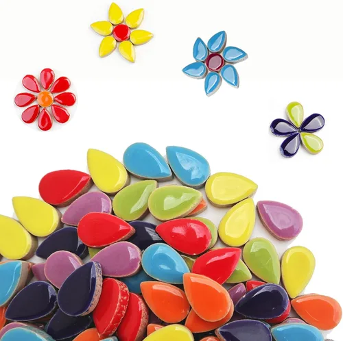 Miniatura 7 de Azulejos de mosaico de cerámica para manualidades, azulejos de mosaico de pétalos de colores surtidos de 7 onzas para suministros de arte, kit