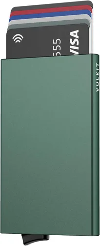VULKIT Cartera desplegable, tarjetero delgado y minimalista para hombres y mujeres con bloqueo RFID, mini estuche de metal, Verde medianoche, S,
