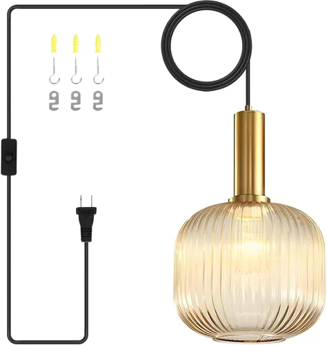 Miniatura 10 de Moderna lámpara colgante con enchufe de mediados de siglo, lámpara colgante de vidrio lechoso, lámpara colgante enchufable con luz de techo