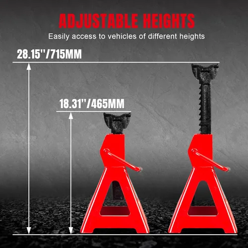 Miniatura 2 de Big RED Soportes para gatos de 12 toneladas con bloqueo de altura ajustable a 28.15 pulgadas, apto para automóviles, SUV y la mayoría